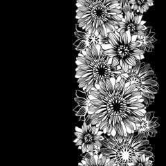 Papier Peint photo Lavable Fleurs noir et blanc Fond de vecteur avec des fleurs dessinées à la main. (Modèle sans couture)