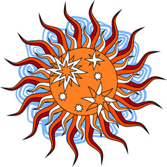 Fantasy hand drawn sun over white. Vector illustration.
