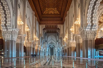 Papier Peint photo Lavable Maroc Couloir intérieur de la Mosquée Hassan II Casablanca Maroc