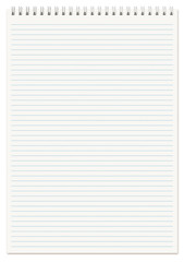 Spiral lined notebook A4 isolated on white.