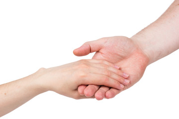 The man's hand carefully holds female