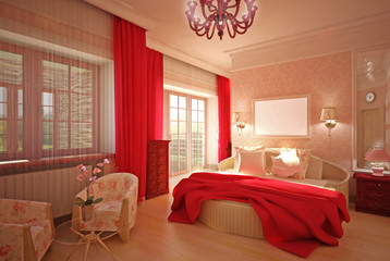 3-D model bedroom in pink