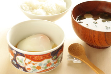 Onsen egg and rice for Japanese breakfast image