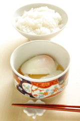 Hot spring egg and rice for breakfast image