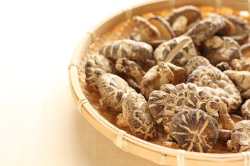 Chinese food, dried mushroom on bamboo basket