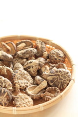 chinese food, dried mushroom in bamboo basket