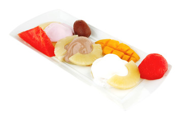 tropical fruits and ice cream