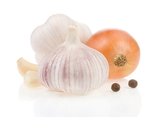 garlic and onion isolated on white
