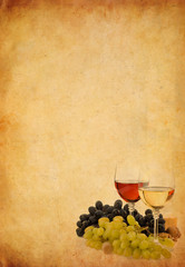 wine in glass and grape on old paper background © Sergii Moscaliuk