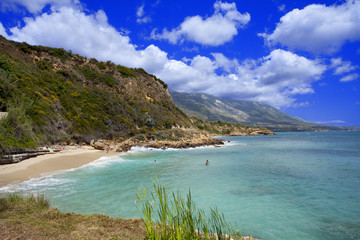 grèce; ioniennes, kefalonia : plage de Aghio Thomas