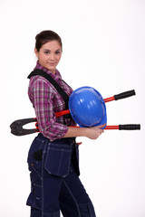 Woman with a pair of bolt cutters