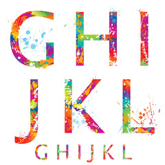 Font - Colorful letters with drops and splashes from G to L