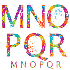 Font - Colorful letters with drops and splashes from M to R - 42280292