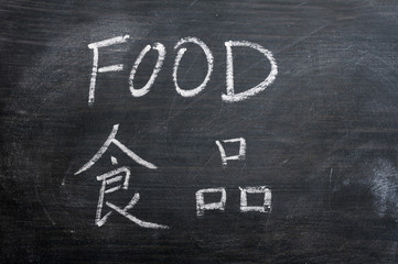 Food - word written on a smudged blackboard