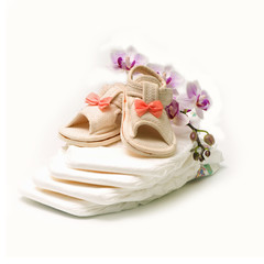 Girls shoes with diapers and pink flower