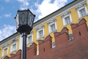 Fototapeta na wymiar Retro styled lantern before Kremlin wall in Moscow Russia