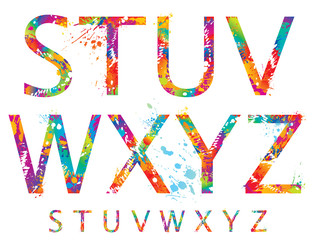 Font - Colorful letters with drops and splashes from S to Z