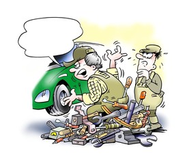 Auto mechanic changing a car engine