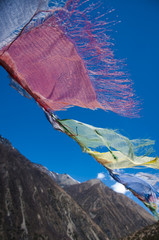 Himalayas nountains and tybetan prayer flags