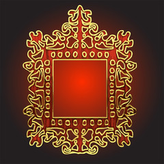 Vector golden frame with red wood