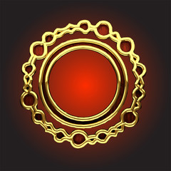 Vector golden frame with red wood