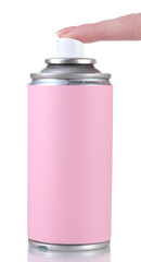 spraying an aerosol can isolated on white