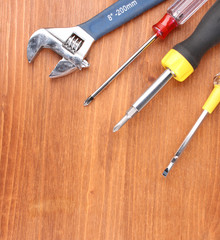 Instruments on wooden background