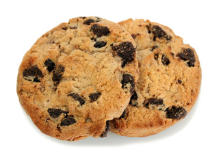 Chocolate chips cookies isolated on white.