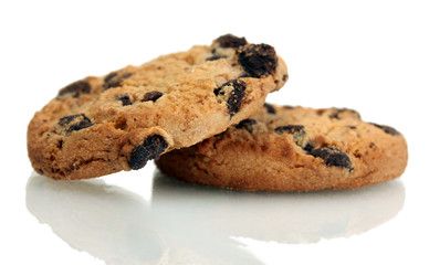 Chocolate chips cookies isolated on white.