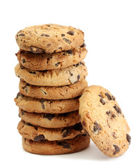 Chocolate chips cookies isolated on white.