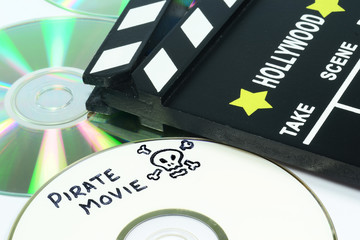 Pirate Movie written on a dvd next to a clapper board