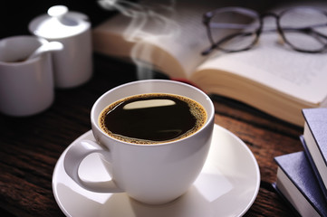 coffee with smoke and books