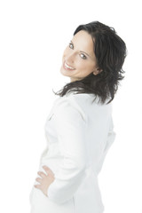 Fototapeta premium smiling young woman in white suite