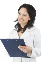 smiling and happy woman with file