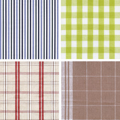 Set of different fabrics textures are on a white background.