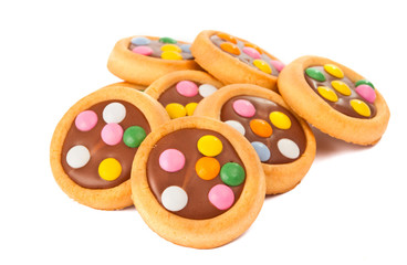 Biscuits with milk chocolate and coloured chocolate beans
