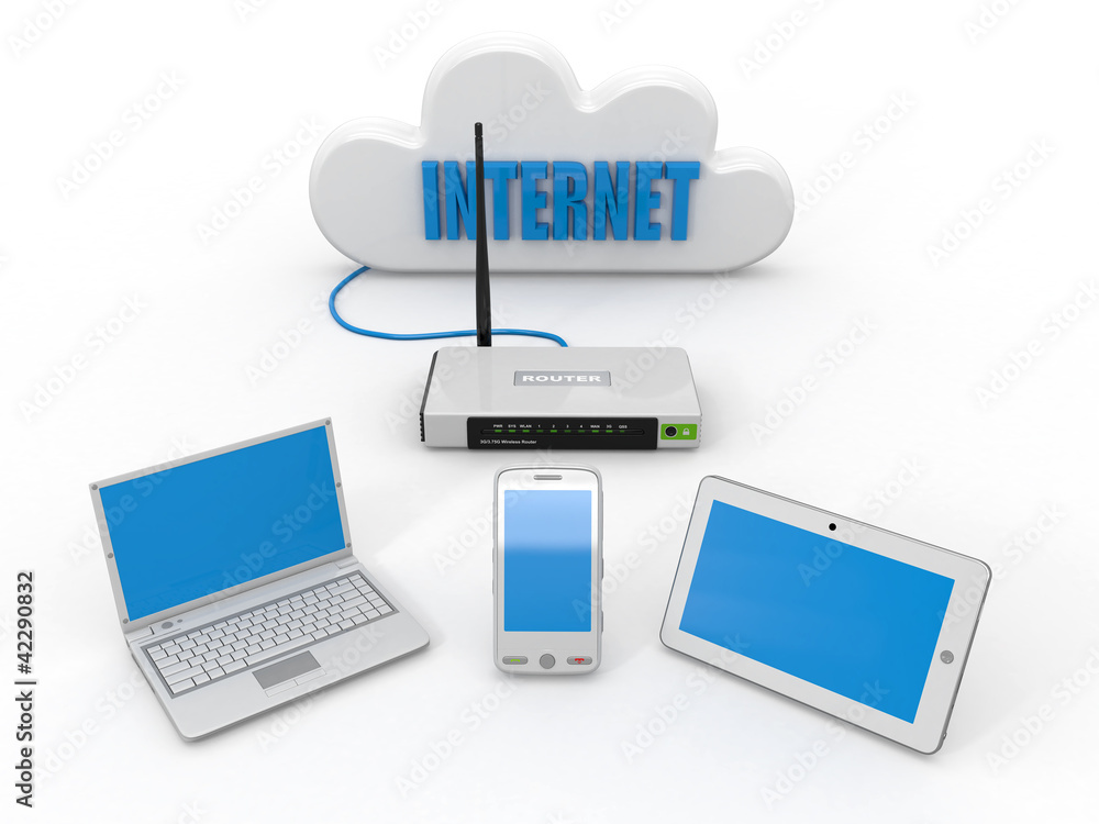 Poster home wifi network. internet via router on phone, laptop and tabl