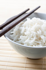 Long grain rice bowl with chopsticks