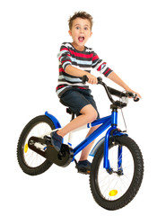 Excited little boy on bike