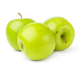 Green apples on a white background