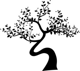 black tree silhouette isolated on white background