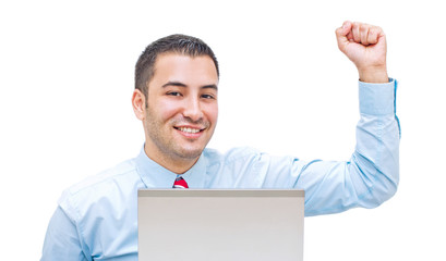 Portrait of an excited young man celebrating success