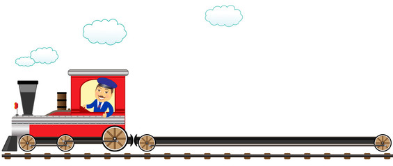 happy cartoon conductor with empty wagon and showing thumb up