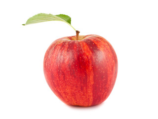 Red apple with green leaf