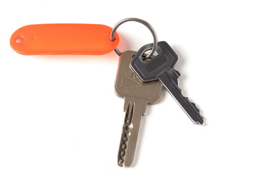 Set of house keys with label for text