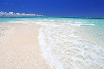 Fototapeta na wymiar ナガンヌ島の美しいビーチに打ち寄せる白い波