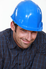 Shy male builder
