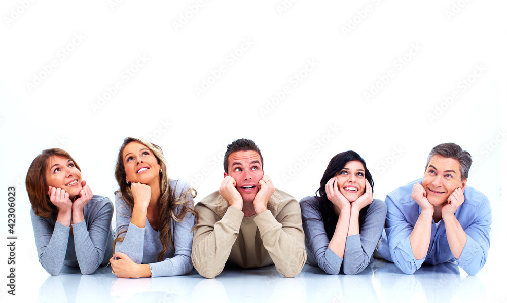 Poster group of people lying on the floor.