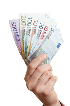 Hand h&auml;lt Geldf&auml;cher