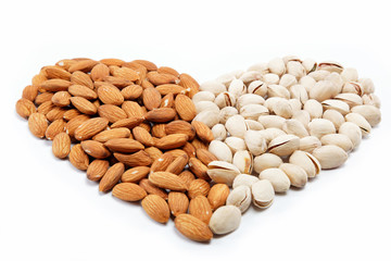 The image of the heart of the almond and pistachio nuts.